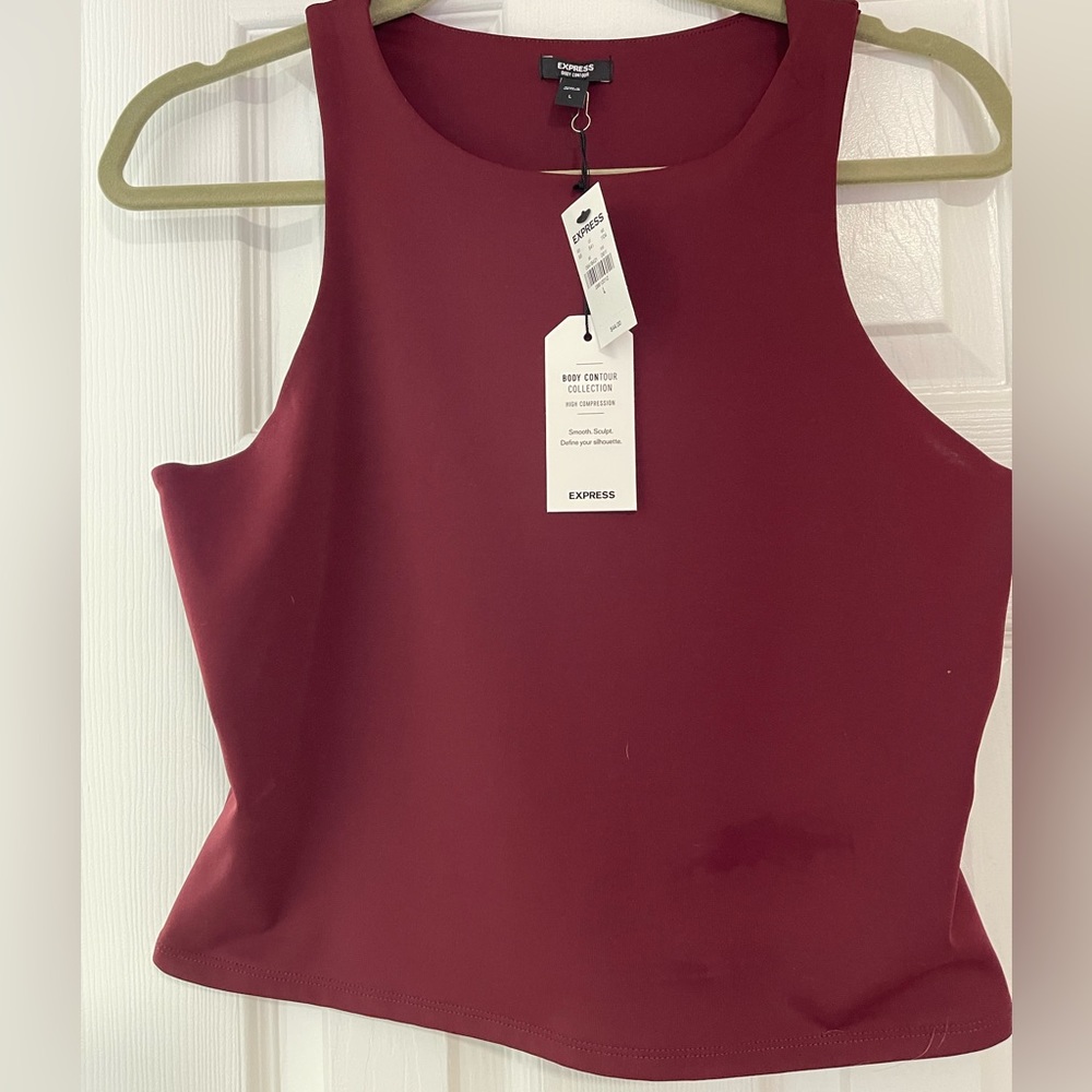 Maroon Matte, Body Contour, High Neck Crop Tank - NEVER WORN